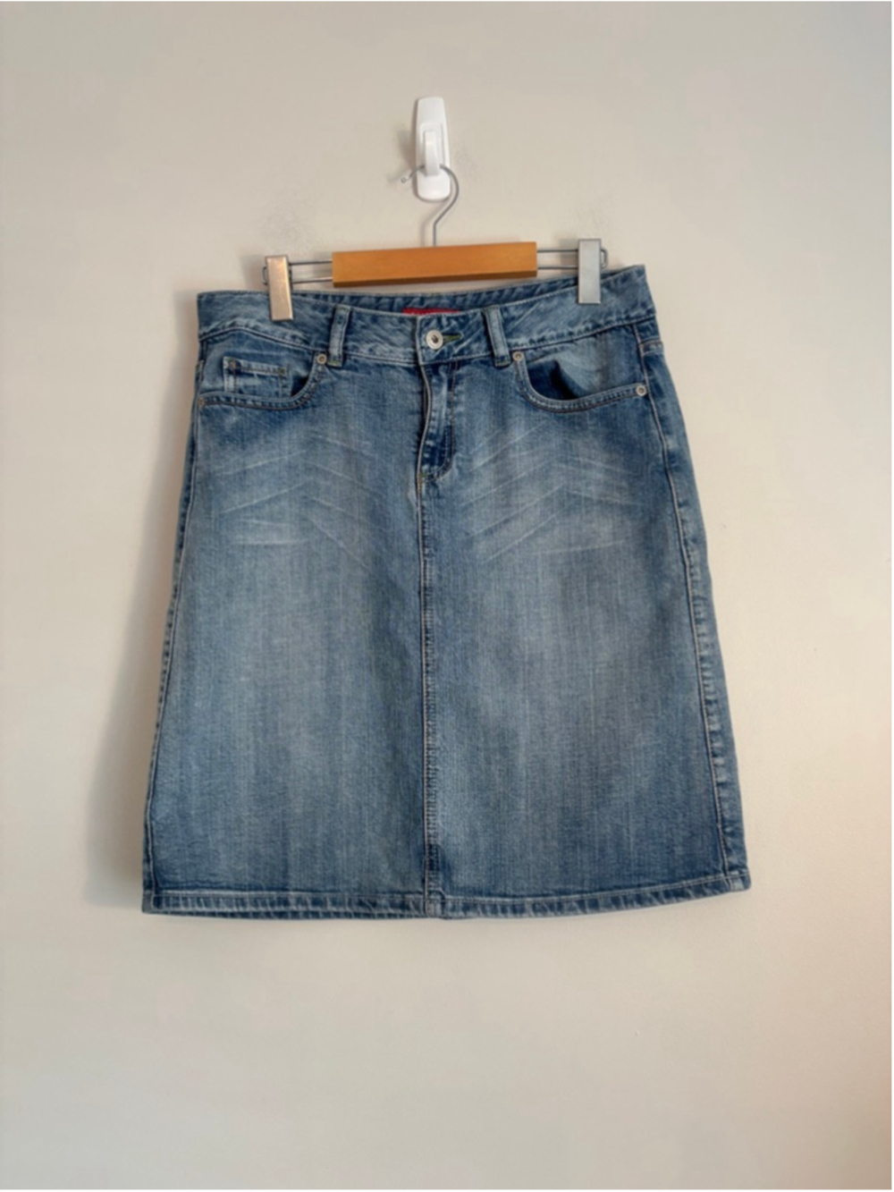 Vtg Y2K SMART SET Blue Denim Low Rise A-Line Skirt with Floral Embroidery Size 7